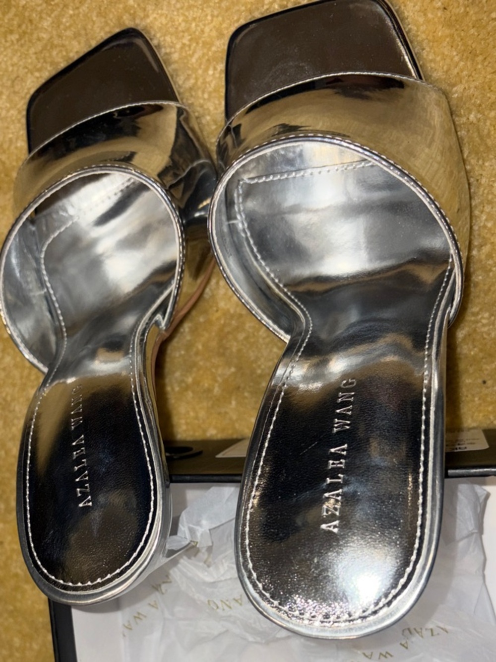 Azalea Wang Silver Metallic Slide Mules - Women's
